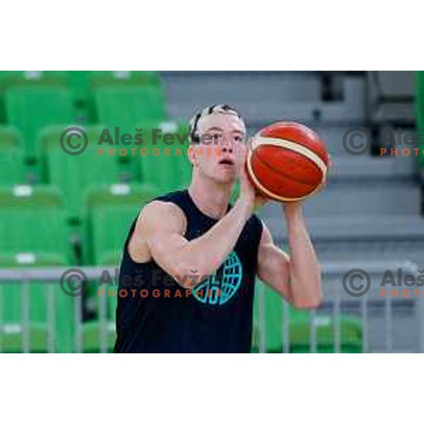 Ziga Daneu during practice session of Slovenia Men’s Basketball team in Arena Stozice, Ljubljana, Slovenia on July 31, 2025