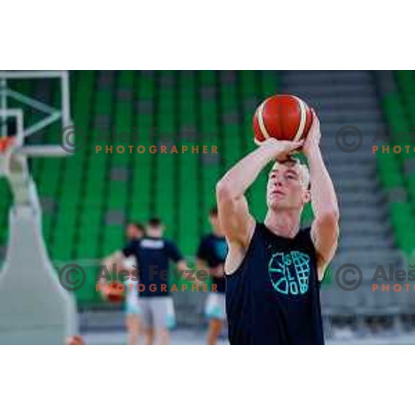 Ziga Daneu during practice session of Slovenia Men’s Basketball team in Arena Stozice, Ljubljana, Slovenia on July 31, 2025