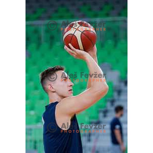 Miha Cerkvenik during practice session of Slovenia Men’s Basketball team in Arena Stozice, Ljubljana, Slovenia on July 31, 2025