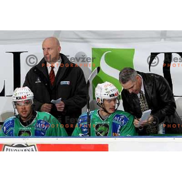 MItchell, Zajc, Pavlin, Edmonds at ice-hockey game Tilia Olimpija-TWK Innsbruck in EBEL league, played in Hala Tivoli, Ljubljana, Slovenia 24.10.2008. 