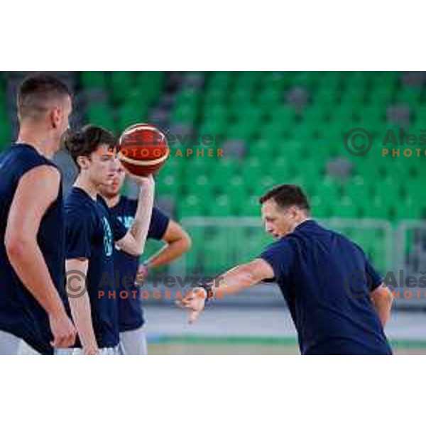 Aleksander Sekulic and Mark Padjen during practice session of Slovenia Men’s Basketball team in Arena Stozice, Ljubljana, Slovenia on July 31, 2025