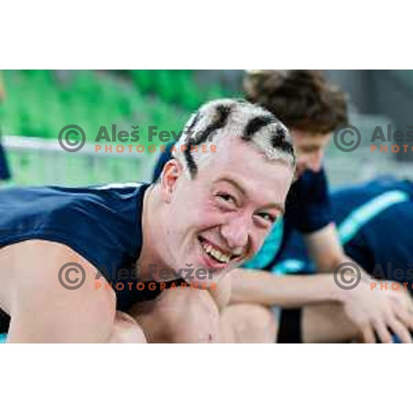 Ziga Daneu during practice session of Slovenia Men’s Basketball team in Arena Stozice, Ljubljana, Slovenia on July 31, 2025