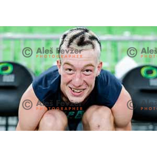 Ziga Daneu during practice session of Slovenia Men’s Basketball team in Arena Stozice, Ljubljana, Slovenia on July 31, 2025