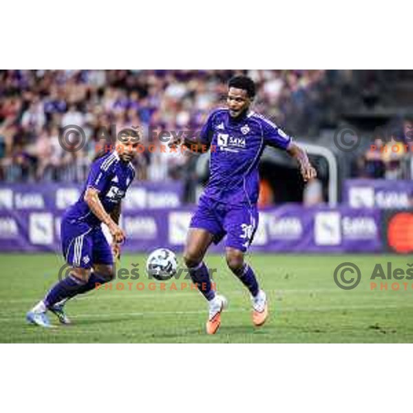 Benjamin Tetteh in action during UEFA Conference League 2025/26 qualifier football match between NK Maribor and Paksi FC in Ljudski vrt, Maribor, Slovenia on July 31, 2025. Photo: Jure Banfi