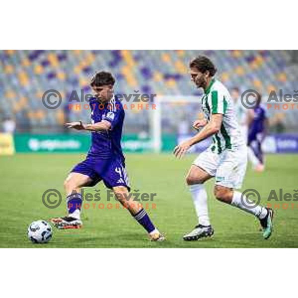Nejc Viher in action during UEFA Conference League 2025/26 qualifier football match between NK Maribor and Paksi FC in Ljudski vrt, Maribor, Slovenia on July 31, 2025. Photo: Jure Banfi