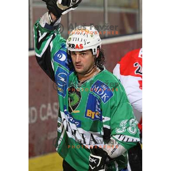 Brendan celebrates goal at ice-hockey game Tilia Olimpija-TWK Innsbruck in EBEL league, played in Hala Tivoli, Ljubljana, Slovenia 24.10.2008. 