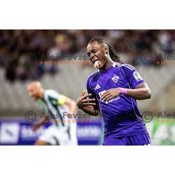 Orphe Mbina in action during UEFA Conference League 2025/26 qualifier football match between NK Maribor and Paksi FC in Ljudski vrt, Maribor, Slovenia on July 31, 2025. Photo: Jure Banfi