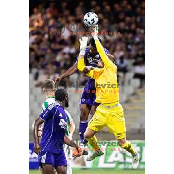 vs Adam Kovacsik in action during UEFA Conference League 2025/26 qualifier football match between NK Maribor and Paksi FC in Ljudski vrt, Maribor, Slovenia on July 31, 2025. Photo: Jure Banfi