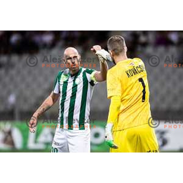 Janos Szabo celebrates victory after winning UEFA Conference League 2025/26 qualifier football match between NK Maribor and Paksi FC in Ljudski vrt, Maribor, Slovenia on July 31, 2025. Photo: Jure Banfi