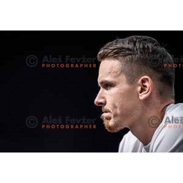Azbe Jug at the press conference after UEFA Conference League 2025/26 qualifier football match between NK Maribor and Paksi FC in Ljudski vrt, Maribor, Slovenia on July 31, 2025. Photo: Jure Banfi