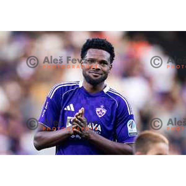 Benjamin Tetteh in action during UEFA Conference League 2025/26 qualifier football match between NK Maribor and Paksi FC in Ljudski vrt, Maribor, Slovenia on July 31, 2025. Photo: Jure Banfi