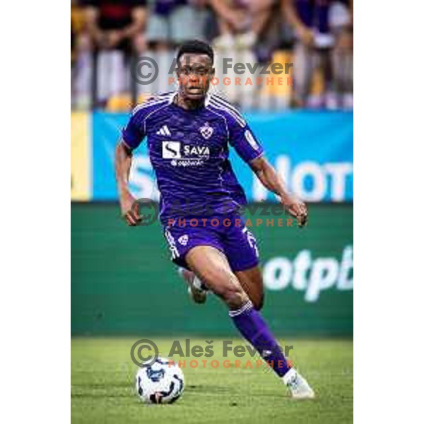 Isaac Tshipamba in action during UEFA Conference League 2025/26 qualifier football match between NK Maribor and Paksi FC in Ljudski vrt, Maribor, Slovenia on July 31, 2025. Photo: Jure Banfi