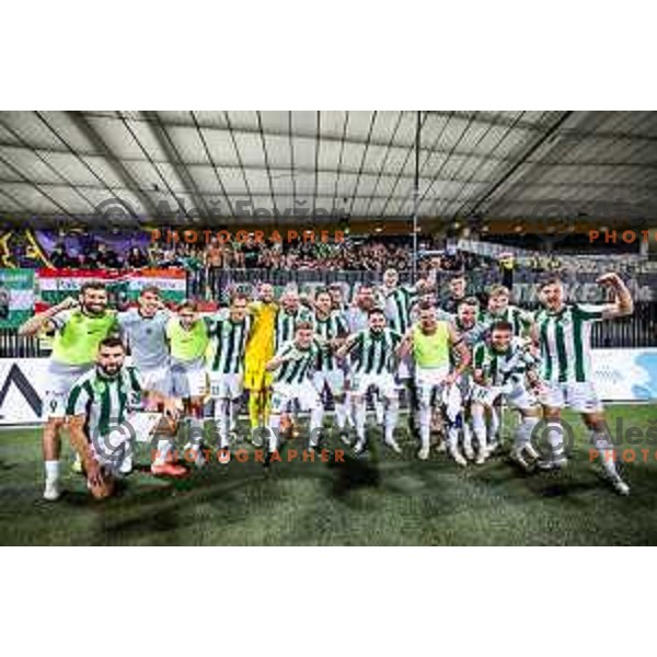 Players of Paksi FC celebrating after winning UEFA Conference League 2025/26 qualifier football match between NK Maribor and Paksi FC in Ljudski vrt, Maribor, Slovenia on July 31, 2025. Photo: Jure Banfi