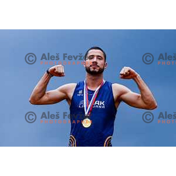 Filip Jakob Demsar competes at Slovenian Natioanl Athletics Championships at Kladivar Stadium in Celje, Slovenia on August 2, 2025