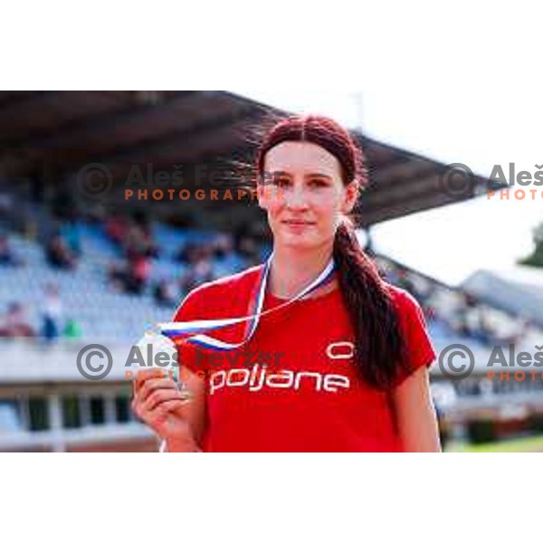 competes during second day of Slovenian National Athletics Championship at Kladivar Stadium in Celje, Slovenia on August 3, 2025