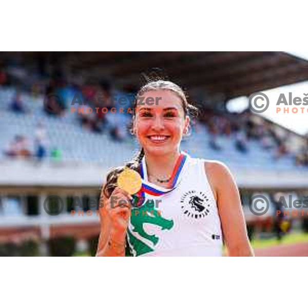 competes during second day of Slovenian National Athletics Championship at Kladivar Stadium in Celje, Slovenia on August 3, 2025