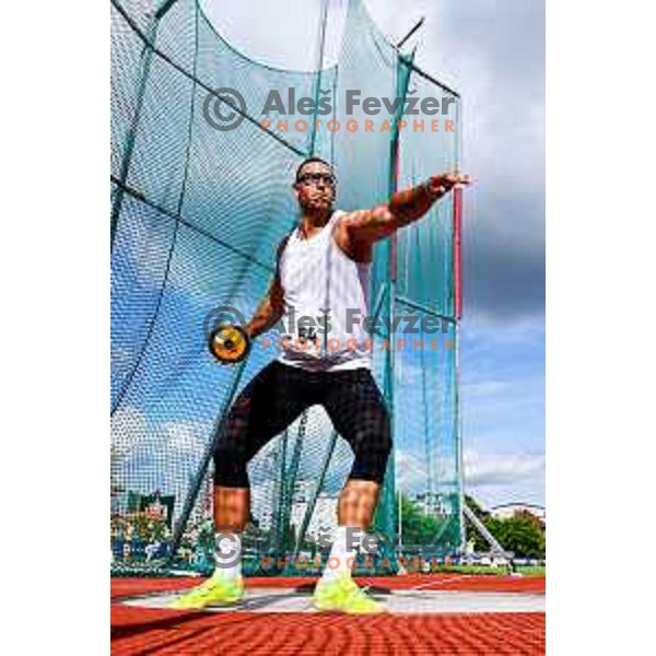 Kristjan Ceh competes in Men\'s Discuss Throw during second day of Slovenian National Athletics Championship at Kladivar Stadium in Celje, Slovenia on August 3, 2025