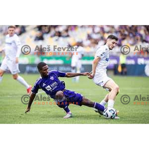 Malamine Bamba vs Fran Tomek in action during Prva liga Telemach 2025/26 football match between NK Maribor and NK Koper in Ljudski vrt, Maribor, Slovenia on August 3, 2025. Photo: Jure Banfi
