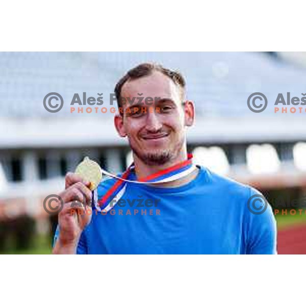 competes during second day of Slovenian National Athletics Championship at Kladivar Stadium in Celje, Slovenia on August 3, 2025