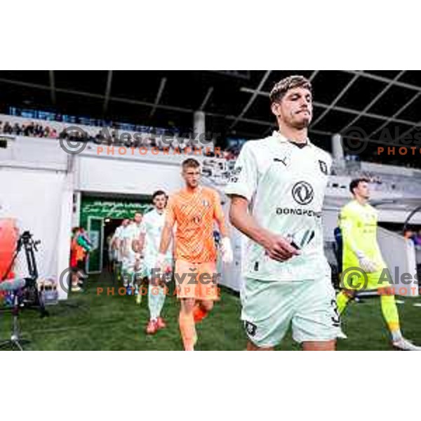 of Olimpija in action during Prva liga Telemach 2025/2026 football match between Olimpija and Celje in SRC Stozice, Ljubljana, Slovenia on August 3, 2025