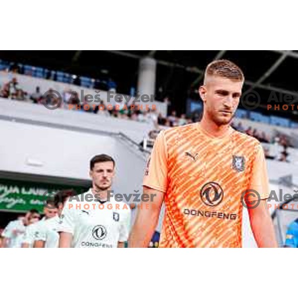 of Olimpija in action during Prva liga Telemach 2025/2026 football match between Olimpija and Celje in SRC Stozice, Ljubljana, Slovenia on August 3, 2025