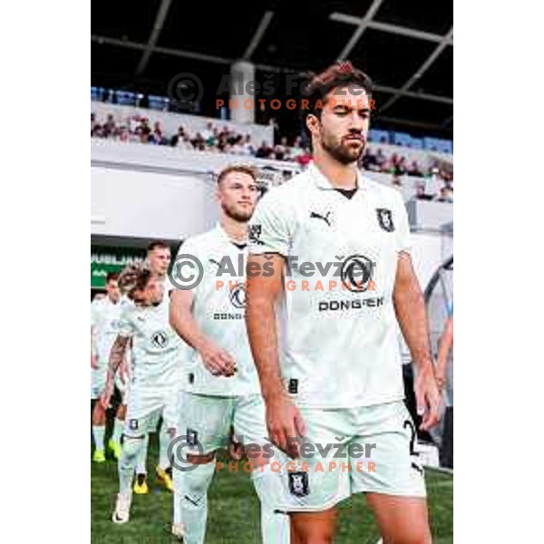 of Olimpija in action during Prva liga Telemach 2025/2026 football match between Olimpija and Celje in SRC Stozice, Ljubljana, Slovenia on August 3, 2025