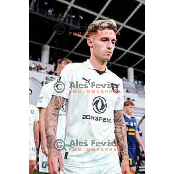 of Olimpija in action during Prva liga Telemach 2025/2026 football match between Olimpija and Celje in SRC Stozice, Ljubljana, Slovenia on August 3, 2025