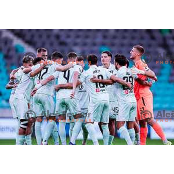 of Olimpija in action during Prva liga Telemach 2025/2026 football match between Olimpija and Celje in SRC Stozice, Ljubljana, Slovenia on August 3, 2025