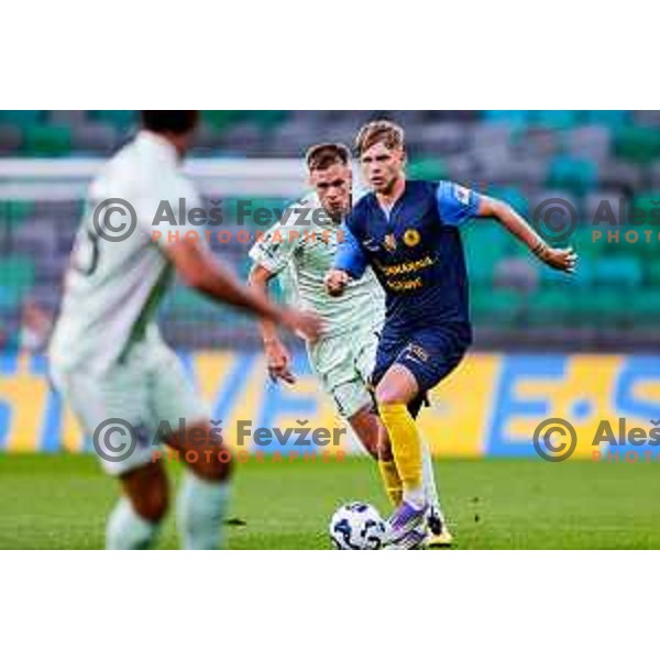 of Olimpija in action during Prva liga Telemach 2025/2026 football match between Olimpija and Celje in SRC Stozice, Ljubljana, Slovenia on August 3, 2025