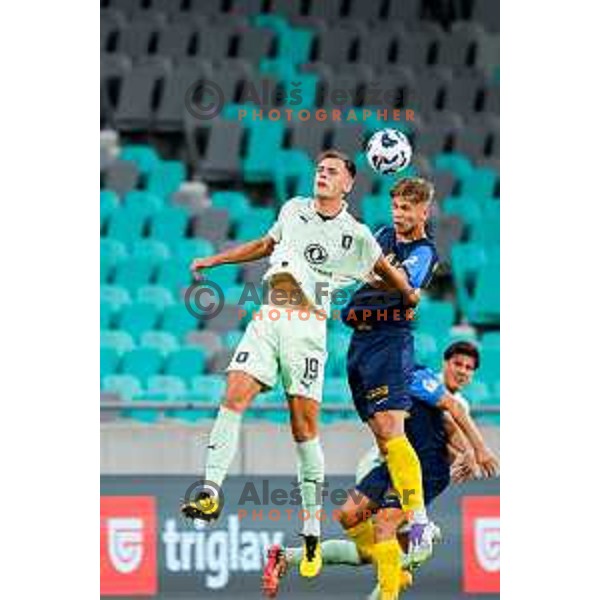 of Olimpija in action during Prva liga Telemach 2025/2026 football match between Olimpija and Celje in SRC Stozice, Ljubljana, Slovenia on August 3, 2025