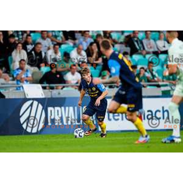 of Olimpija in action during Prva liga Telemach 2025/2026 football match between Olimpija and Celje in SRC Stozice, Ljubljana, Slovenia on August 3, 2025