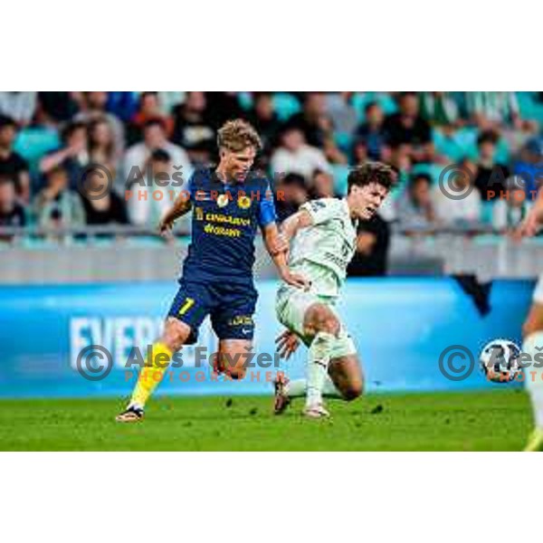of Olimpija in action during Prva liga Telemach 2025/2026 football match between Olimpija and Celje in SRC Stozice, Ljubljana, Slovenia on August 3, 2025