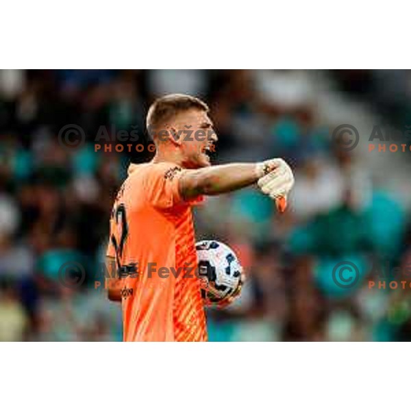 of Olimpija in action during Prva liga Telemach 2025/2026 football match between Olimpija and Celje in SRC Stozice, Ljubljana, Slovenia on August 3, 2025