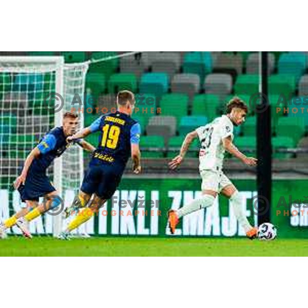 of Olimpija in action during Prva liga Telemach 2025/2026 football match between Olimpija and Celje in SRC Stozice, Ljubljana, Slovenia on August 3, 2025