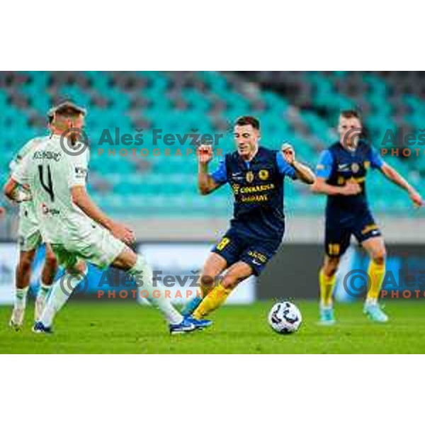of Olimpija in action during Prva liga Telemach 2025/2026 football match between Olimpija and Celje in SRC Stozice, Ljubljana, Slovenia on August 3, 2025