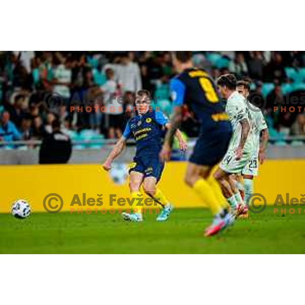 of Olimpija in action during Prva liga Telemach 2025/2026 football match between Olimpija and Celje in SRC Stozice, Ljubljana, Slovenia on August 3, 2025