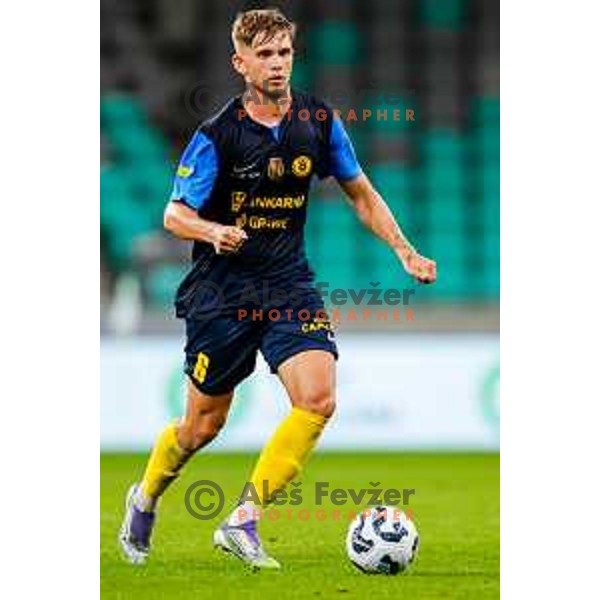 of Olimpija in action during Prva liga Telemach 2025/2026 football match between Olimpija and Celje in SRC Stozice, Ljubljana, Slovenia on August 3, 2025