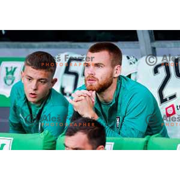 of Olimpija in action during Prva liga Telemach 2025/2026 football match between Olimpija and Celje in SRC Stozice, Ljubljana, Slovenia on August 3, 2025