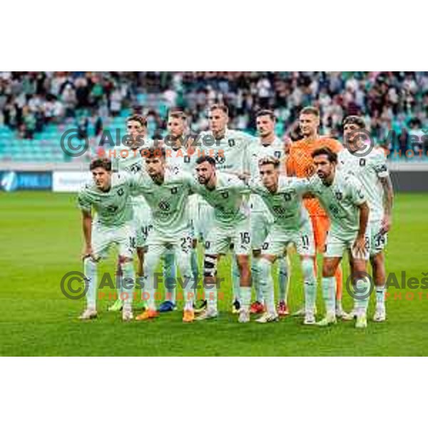of Olimpija in action during Prva liga Telemach 2025/2026 football match between Olimpija and Celje in SRC Stozice, Ljubljana, Slovenia on August 3, 2025