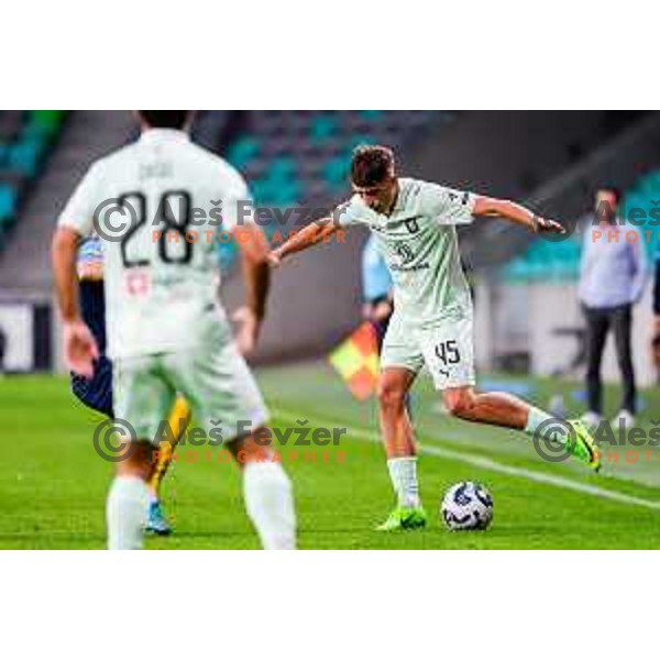 of Olimpija in action during Prva liga Telemach 2025/2026 football match between Olimpija and Celje in SRC Stozice, Ljubljana, Slovenia on August 3, 2025