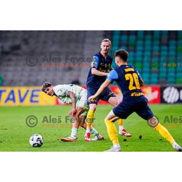 Zan Karnicnik in action during Prva liga Telemach 2025/2026 football match between Olimpija and Celje in SRC Stozice, Ljubljana, Slovenia on August 3, 2025