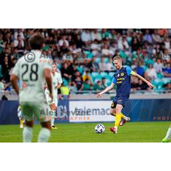 of Olimpija in action during Prva liga Telemach 2025/2026 football match between Olimpija and Celje in SRC Stozice, Ljubljana, Slovenia on August 3, 2025