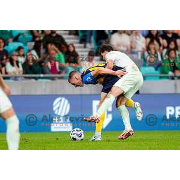 of Olimpija in action during Prva liga Telemach 2025/2026 football match between Olimpija and Celje in SRC Stozice, Ljubljana, Slovenia on August 3, 2025