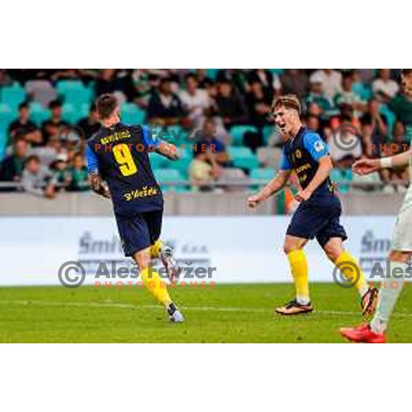 of Olimpija in action during Prva liga Telemach 2025/2026 football match between Olimpija and Celje in SRC Stozice, Ljubljana, Slovenia on August 3, 2025