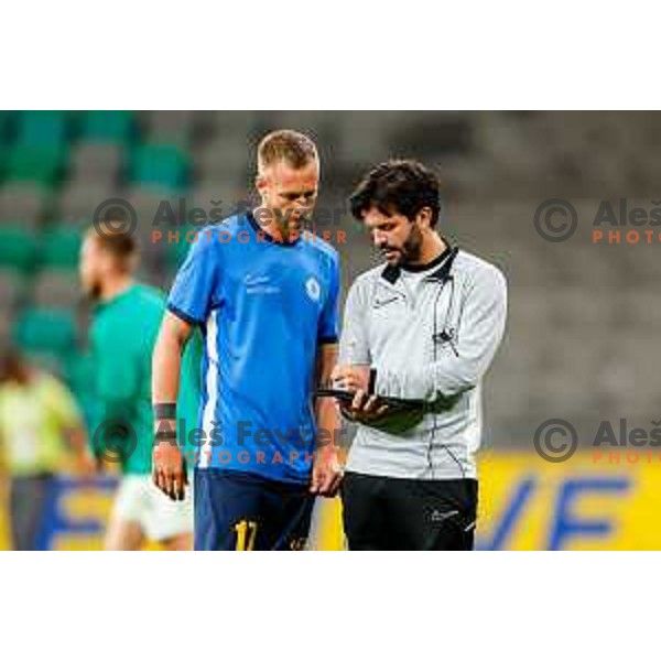 of Olimpija in action during Prva liga Telemach 2025/2026 football match between Olimpija and Celje in SRC Stozice, Ljubljana, Slovenia on August 3, 2025