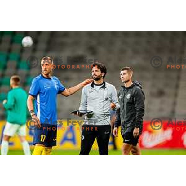 of Olimpija in action during Prva liga Telemach 2025/2026 football match between Olimpija and Celje in SRC Stozice, Ljubljana, Slovenia on August 3, 2025