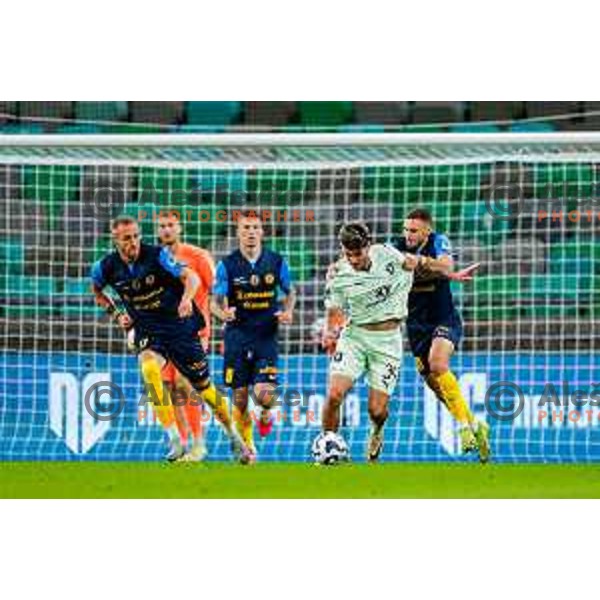 of Olimpija in action during Prva liga Telemach 2025/2026 football match between Olimpija and Celje in SRC Stozice, Ljubljana, Slovenia on August 3, 2025