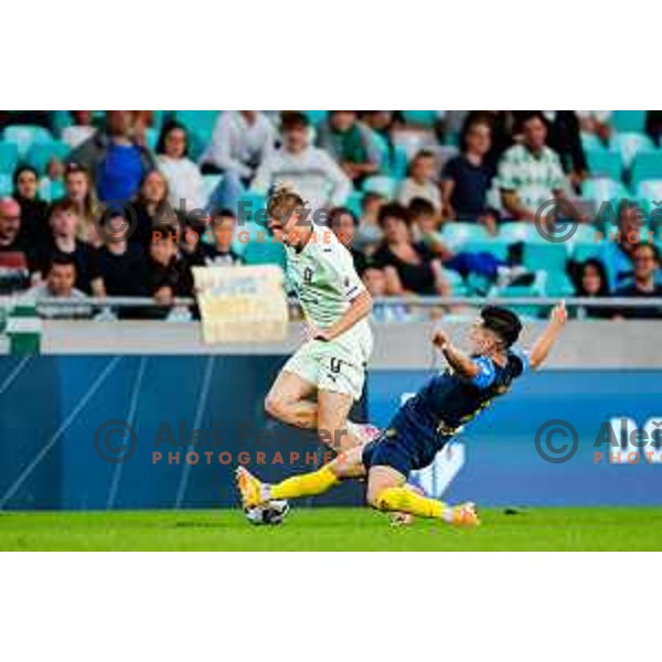 of Olimpija in action during Prva liga Telemach 2025/2026 football match between Olimpija and Celje in SRC Stozice, Ljubljana, Slovenia on August 3, 2025