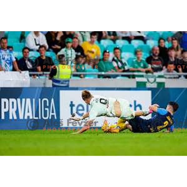 of Olimpija in action during Prva liga Telemach 2025/2026 football match between Olimpija and Celje in SRC Stozice, Ljubljana, Slovenia on August 3, 2025