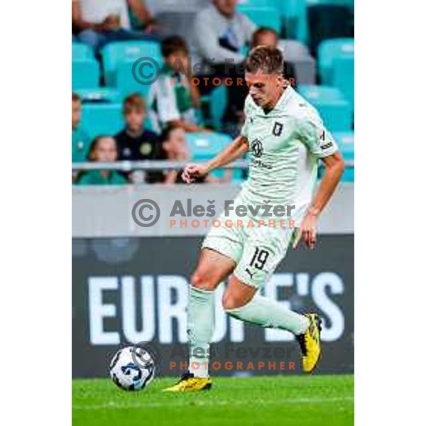 of Olimpija in action during Prva liga Telemach 2025/2026 football match between Olimpija and Celje in SRC Stozice, Ljubljana, Slovenia on August 3, 2025